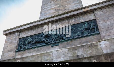 Des détails architecturaux de l'Édifice Wellington Testimonial obélisque dans le Phoenix Park de Dublin, Irlande sur une journée d'hiver Banque D'Images