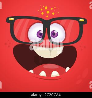 Visage de monstre de dessin animé portant des lunettes. Illustration vectorielle Illustration de Vecteur