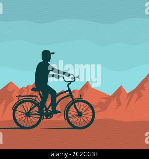cycliste sur fond de montagnes rouges Illustration de Vecteur