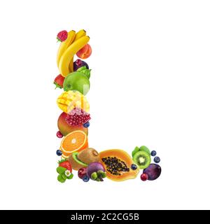 Lettre L, composé de différents fruits et de baies, fruits alphabet isolé sur fond blanc Banque D'Images