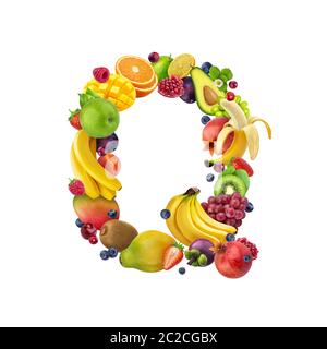 Lettre Q faite de différents fruits tropicaux et baies Banque D'Images