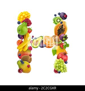 Lettre - H faites de différents fruits et de baies, fruits alphabet isolé sur fond blanc Banque D'Images