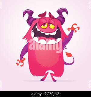 Drôle de monstre de chant et de danse rose. Illustration Halloween Illustration de Vecteur