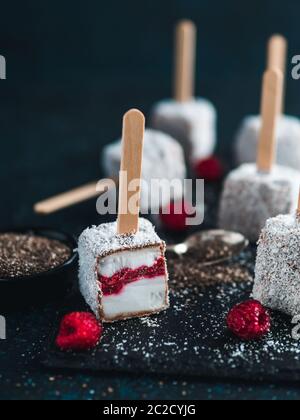 Ice cream pops Lamington Banque D'Images