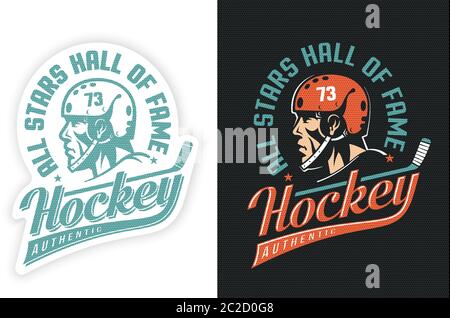 Logo sport rétro élégant avec joueur de hockey Illustration de Vecteur