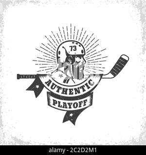 Logo de l'ancienne école de hockey vintage avec joueur barbu Illustration de Vecteur