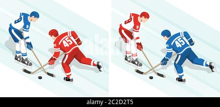 Joueurs de hockey sur glace en uniforme rouge et bleu blanc Illustration de Vecteur