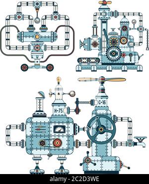 Machines métalliques complexes avec tuyaux Illustration de Vecteur