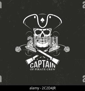 crâne capitaine dans un chapeau coké Illustration de Vecteur