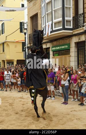 Les cavaliers de la Mare de Déu de Gràcia festival, Mahon/Mao, Minorque, Iles Baléares, Espagne. Banque D'Images