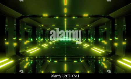 Science-fiction futuriste sombre tunnel de verre 3d illustration fond papier peint, futur bâtiment de verre scifi design, rendu 3D Banque D'Images