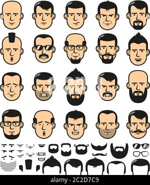 Visages masculins avec coupes de cheveux Illustration de Vecteur