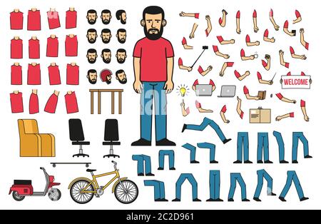 parties du corps et objets pour créer un homme barbu Illustration de Vecteur