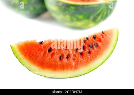 Tranches de melon d'isolé sur fond blanc Banque D'Images