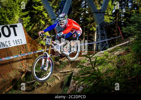 1ER SEPTEMBRE 2012 - LEOGANG, AUTRICHE. Steve Peat (GBR) aux Championnats du monde de descente de VTT UCI Banque D'Images