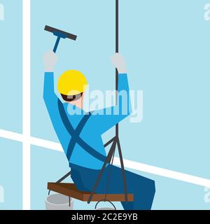 nettoyant pour vitres de steeplejack lavage d'une fenêtre de gratte-ciel Illustration de Vecteur