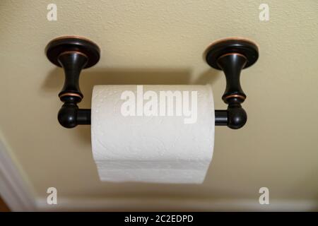 Rouleau de papier toilette sur le support dans la salle de bains Banque D'Images