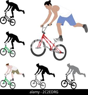 silhouette et illustration de couleur bmx stunt bicycliste - vecteur Illustration de Vecteur