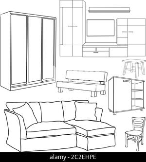 collection de meubles vectoriels isolés d'esquisses Illustration de Vecteur