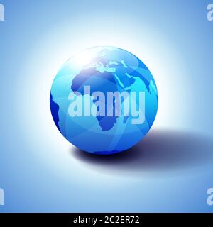 Afrique, Arabie fond avec icône Globe illustration 3D, sphère brillante, brillante avec carte globale en bleu subtil donnant une sensation de transparence. Illustration de Vecteur