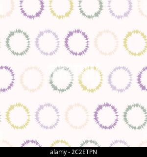 Dotty shibori cravate teintures rayons de soleil cercle bande arrière-plan. Motif sans couture sur tissu blanc résistant à la blancheur. Imprimé batik à anneaux teints pastel Illustration de Vecteur