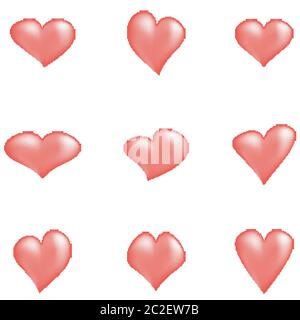 Ensemble de demi-teinte rouge romantique Icônes Cœur isolé sur fond blanc. Symboles de l'amour. Banque D'Images
