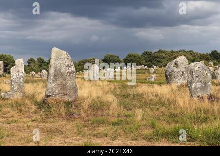 Alignements du Menec - Rangées de Menhirs - menhirs - le plus grand site mégalithique du monde, Carnac, Bretagne, France Banque D'Images