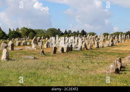 Alignements de Kermario, rangées de pierres - Menhirs, le plus grand site mégalithique du monde, Carnac, Bretagne, France Banque D'Images