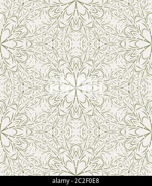 Kaléidoscope à main wagara damassé sans couture. Motif japonais moderne, dessiné à la main dans des tons neutres ecru vert Softgrass. Impression complète pour Illustration de Vecteur