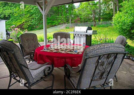 Préparation au barbecue d'un délicieux repas dans un environnement confortable et agréable Banque D'Images