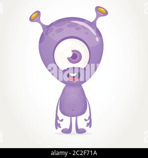 Adorable dessin animé extraterrestre avec un œil et une tête large. Illustration vectorielle isolée sur blanc Illustration de Vecteur
