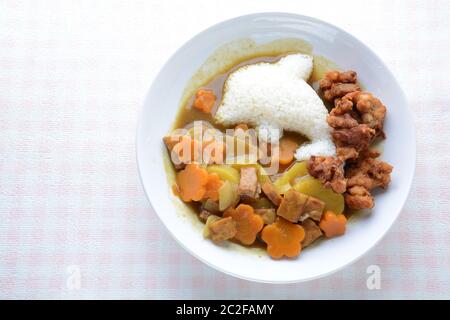Curry japonais avec riz aux dauphins et poulet frit. (Karaage) Banque D'Images