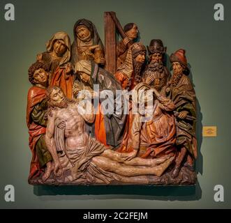 Lamentation UNE sculpture médiévale peinte du Musée national d'Art du XIVe siècle Wrocław Basse-Silésie Pologne Banque D'Images