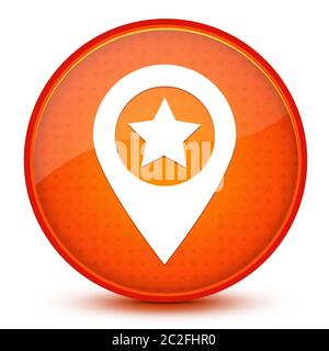 Icône en forme d'étoile de pointeur de carte isolée sur une illustration abstraite représentant un bouton rond orange brillant Banque D'Images