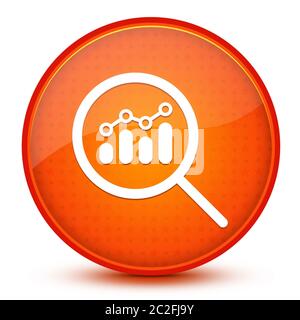 Affichez l'icône d'analyse financière ou de recherche de mesures isolée sur l'illustration abstraite d'un bouton rond orange brillant Banque D'Images
