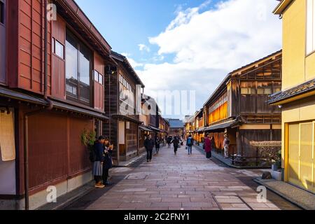 Vieille ville de Higashichaya à Kanazawa, Japon Banque D'Images