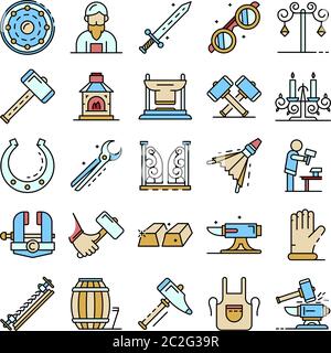 Icône enclume définit le vecteur de couleur de ligne Illustration de Vecteur