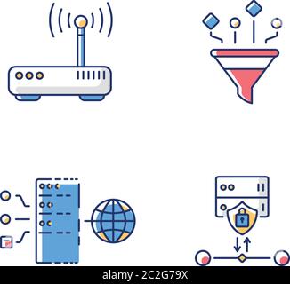 Jeu d'icônes de couleur RVB de cybersécurité Illustration de Vecteur