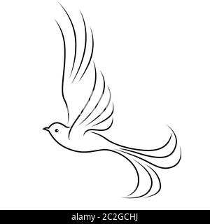 Résumé beau oiseau volant, contour noir isolé sur fond blanc Illustration de Vecteur