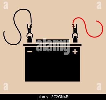 Chargement de la batterie de voiture avec pinces crocodiles, illustration du vecteur de câble volant Illustration de Vecteur