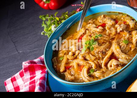 flaczki - soupe de tripe fraîche et épicée aux herbes Banque D'Images