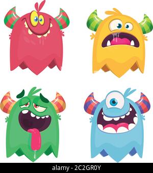 Ensemble de monstres cartoon pour Halloween. Ensemble vectoriel de monstres de dessin animé isolés. Design pour l'impression, la décoration de fête, le t-shirt, l'illustration, l'emblème, le logo o Illustration de Vecteur