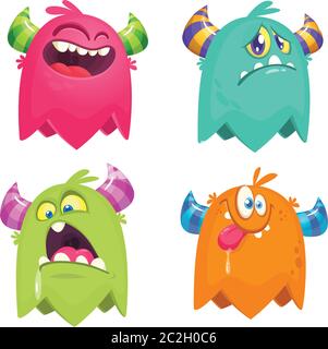 Ensemble de monstres cartoon pour Halloween. Ensemble vectoriel de monstres de dessin animé isolés. Design pour l'impression, la décoration de fête, le t-shirt, l'illustration, l'emblème, le logo o Illustration de Vecteur