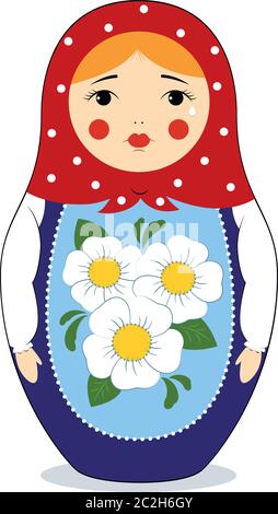 Illustration vectorielle colorée d'une poupée russe de nidification, Matryoshka, qui pleure. Couleurs vives, décoration traditionnelle. Isolé sur blanc. Illustration de Vecteur