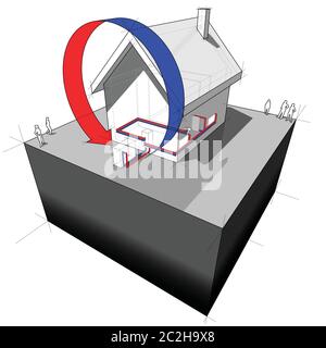 maison individuelle simple avec schéma de pompe à chaleur de source d'air Illustration de Vecteur