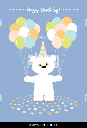 L Ours Blanc Tenant Un Gateau D Anniversaire Idee Pour Carte D Anniversaire Image Vectorielle Stock Alamy