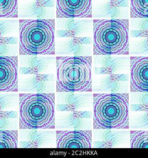 Motif à carreaux sans couture avec cercles turquoise blanc violet Banque D'Images