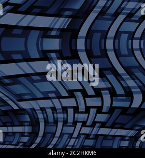 Motif géométrique abstrait rayures courbes bleu gris noir dimensionnel Banque D'Images