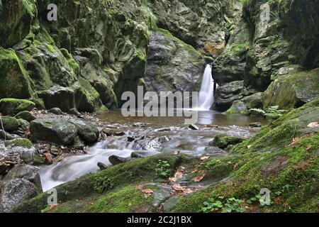 Chutes d'eau de Nyznerov ou aussi chutes de Silver Creek sur le ruisseau Siver en République tchèque. C'est une gorge de canyon avec des seuils rocheux peut générer plusieurs W. Banque D'Images