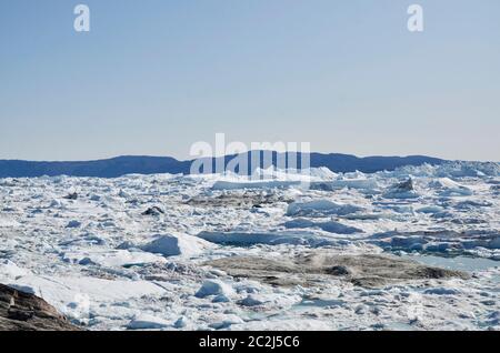 Blick auf den Eisfjod BEI Ilulissat, Grönland Banque D'Images